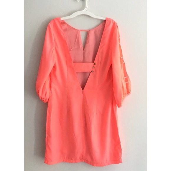 Ark & Co | Cutout Mini Dress Size S Pink 3/4 Puff Sleeves Open Back - Picture 2 of 12